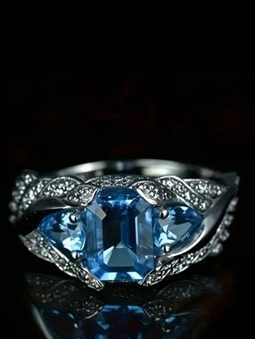 ♥️D Individually $10 Or Bundle 5/$20 Blue Gemstone Sterling Silver Ring Size 8